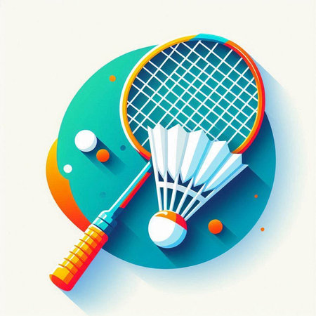 Badminton racket and ball on colorful background. Vector illustration.のイラスト素材