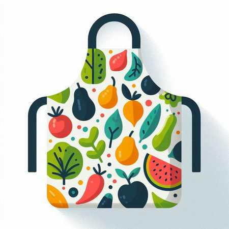 Kitchen apron with fruits and vegetables pattern. Vector illustration.のイラスト素材