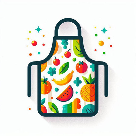Kitchen apron with fruits and vegetables. Vector illustration on white background.のイラスト素材