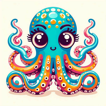 Cute cartoon octopus. Vector illustration of a sea animal.のイラスト素材