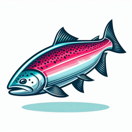 Vector illustration of a salmon isolated on a white background. Cartoon style.のイラスト素材