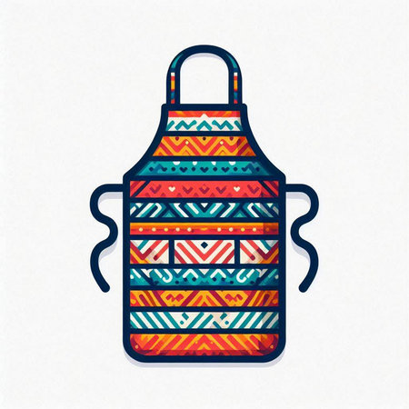 Hand drawn illustration of apron with tribal pattern on white background.のイラスト素材