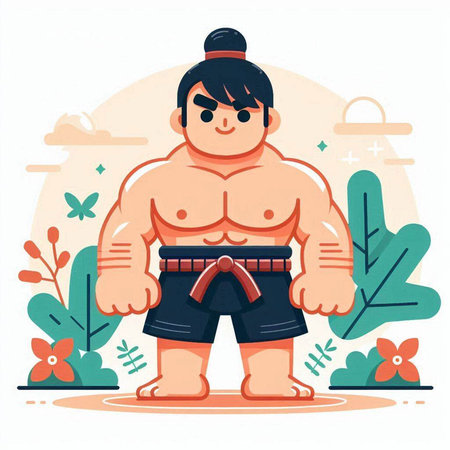 Sumo wrestler vector illustration. Cartoon fat male character in sportswear.のイラスト素材