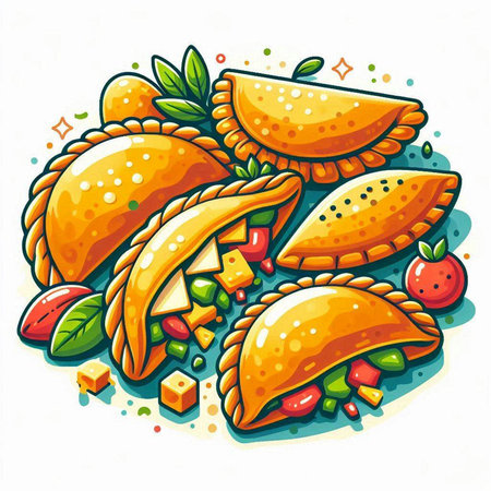 Illustration of a set of empanadas. Vector illustration.のイラスト素材