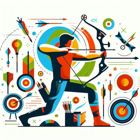 Archery sport vector illustration, archery player with bow and arrow.のイラスト素材