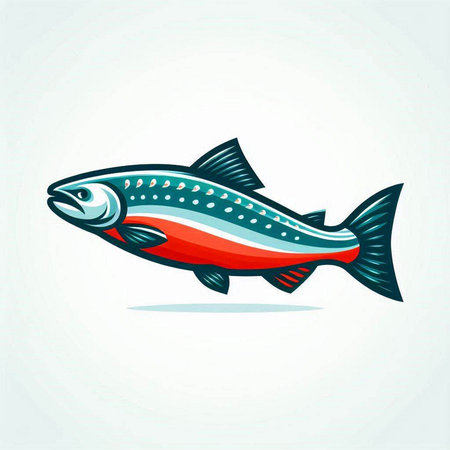 Salmon fish vector illustration isolated on white background. Fish icon.のイラスト素材