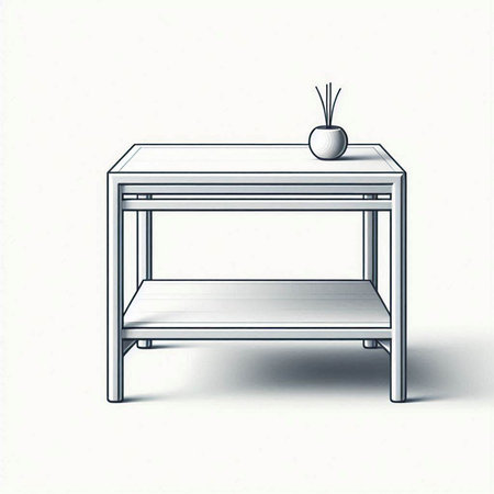 Illustration of a table with a vase on a white backgroundのイラスト素材