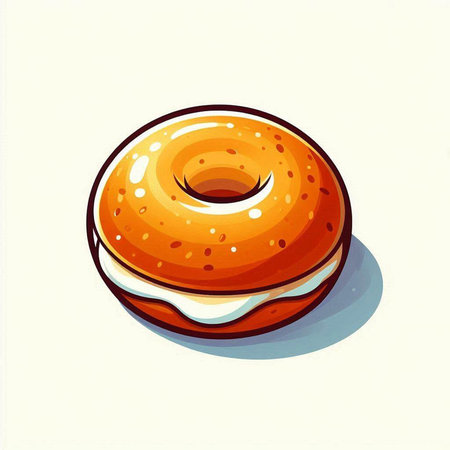 Bagel with cream on a white background. Vector illustration.のイラスト素材