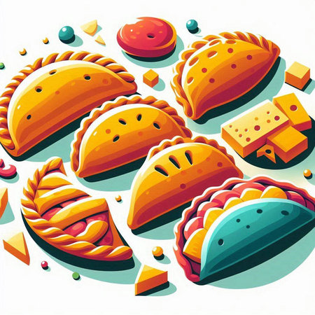 Illustration of a set of different kinds of pie with cheese.のイラスト素材