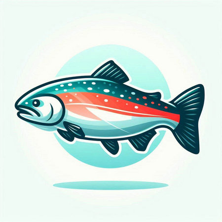 Vector illustration of a salmon fish on a blue background. Fish icon.のイラスト素材