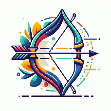 Archery arrow with bow and arrow. Colorful vector icon.のイラスト素材