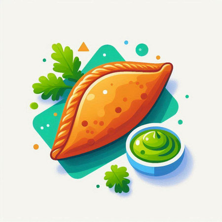 Vector illustration of empanadas with guacamole sauce.のイラスト素材