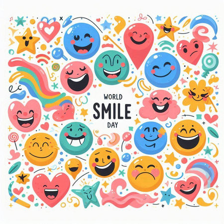 Cute hand drawn vector illustration with funny doodle emoji.のイラスト素材