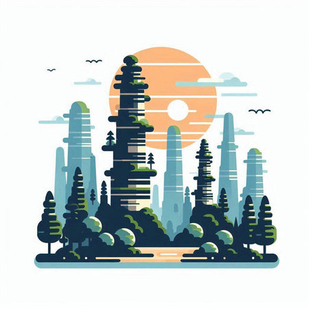 Landscape of the city. Vector illustration in a flat style.のイラスト素材