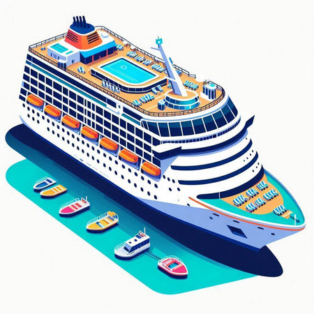 Cruise ship isometric vector illustration on white background. Vector illustration.のイラスト素材