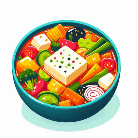 Vegetable salad in bowl isolated on white background. Vector illustration.のイラスト素材