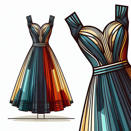 Fashionable women's dresses. Vector illustration of a beautiful woman's dress.のイラスト素材