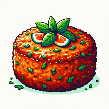 Cake with orange and mint on a white background. Vector illustrationのイラスト素材