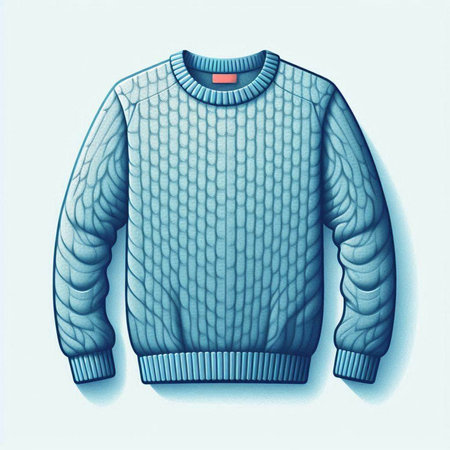 Blue knitted sweater on a light blue background. Vector illustration.のイラスト素材