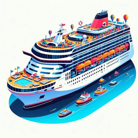 Cruise ship on the sea. Vector illustration in isometric styleのイラスト素材