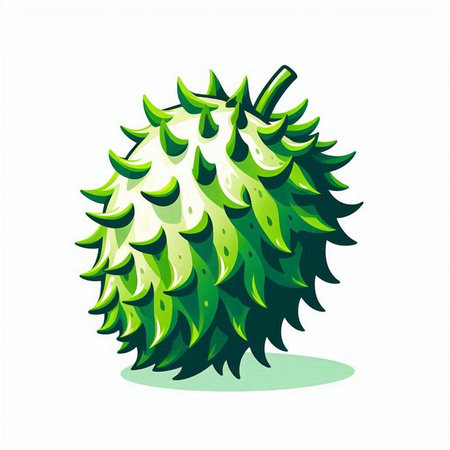 Green durian isolated on white background. Exotic fruit. Vector illustration.のイラスト素材