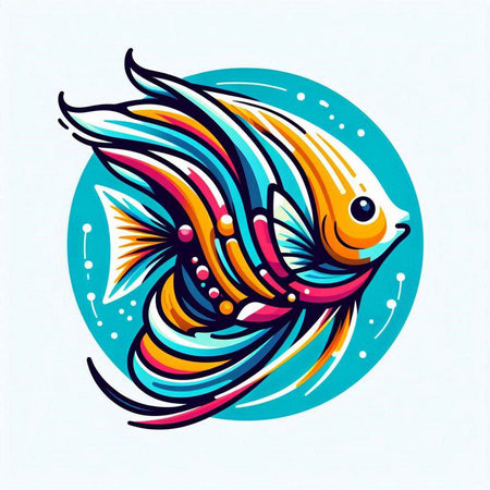 Vector illustration of a colorful fish in a circle on a white backgroundのイラスト素材