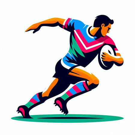 Rugby player running with the ball, sport vector illustration.のイラスト素材