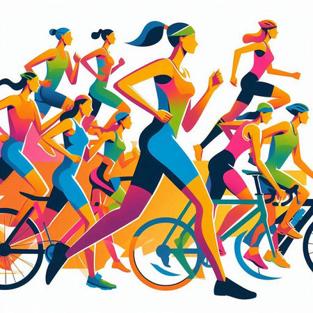Group of running people. Sport and healthy lifestyle. Vector illustration.のイラスト素材