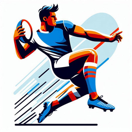 Rugby player with ball. Vector illustration in retro style.のイラスト素材