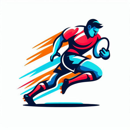 Rugby player running with a rugby ball. Vector illustration.のイラスト素材