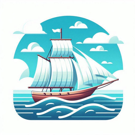 Sailing ship on the sea. Vector illustration of a sailboat.のイラスト素材