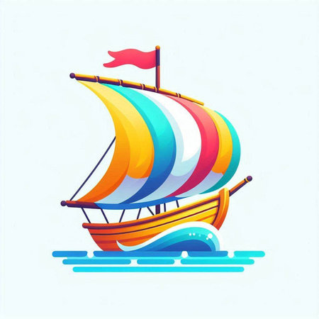 Colorful sailboat on the water. Vector illustration of a sailboat.のイラスト素材