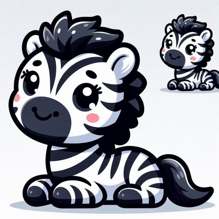 Illustration of Cute Zebra on White Background - Cartoon Styleのイラスト素材