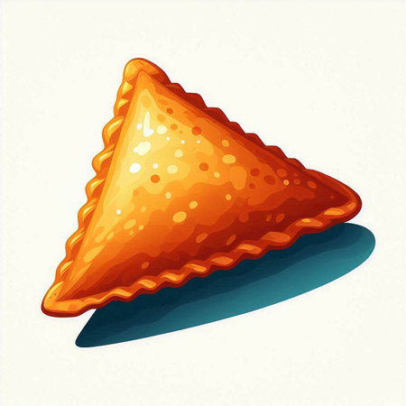 Illustration of a piece of fried samosa on a white backgroundのイラスト素材