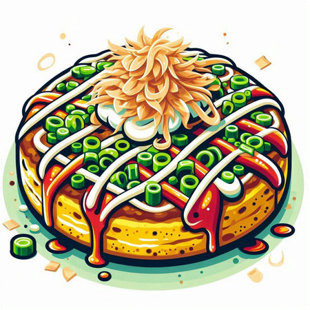 Illustration of a delicious donut topped with red and green sauceのイラスト素材