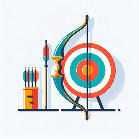 Archery target and arrows. Vector illustration in flat design style.のイラスト素材