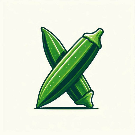 Vegetable icon with two fresh okra. Vector illustration.のイラスト素材