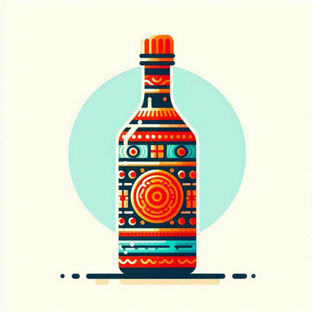 Mexican tequila bottle. Vector illustration in flat style. Mexican culture.のイラスト素材