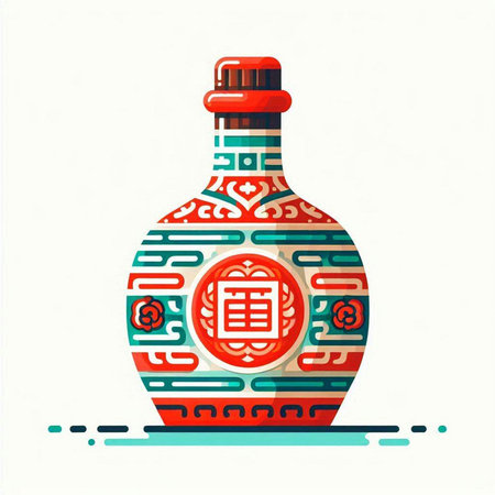 Chinese New Year bottle with hieroglyphs. Vector illustration.のイラスト素材