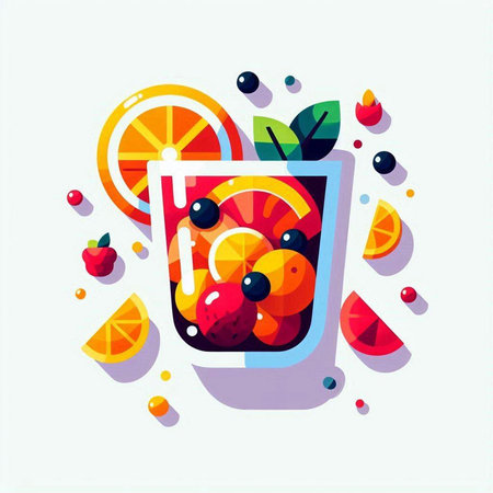 Fruit cocktail with orange, strawberry, blueberry and lemon. Vector illustration.のイラスト素材