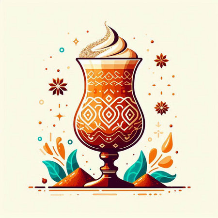 Coffee in a glass decorated with turkish ornament, vector illustrationのイラスト素材
