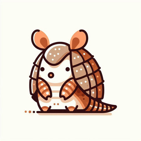 Cute cartoon hand drawn doodle vector illustration of a funny little armadillo.のイラスト素材