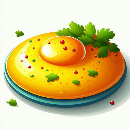 Illustration of a plate of egg with parsley on a white backgroundのイラスト素材