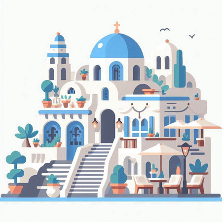 Santorini island, Greece. Vector illustration in flat styleのイラスト素材