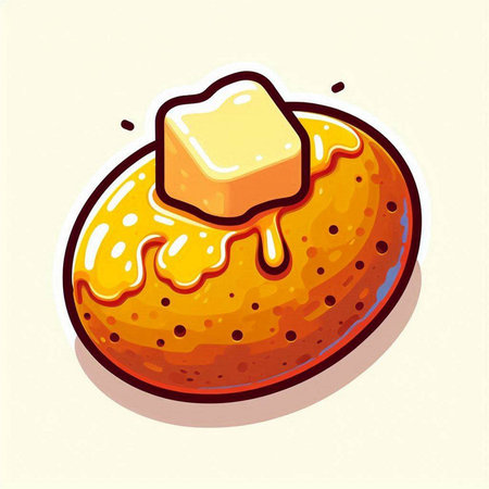 Illustration of a donut with butter on a beige backgroundのイラスト素材