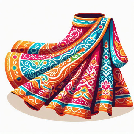 indian ethnic scarves on a white background. Vector illustration.のイラスト素材