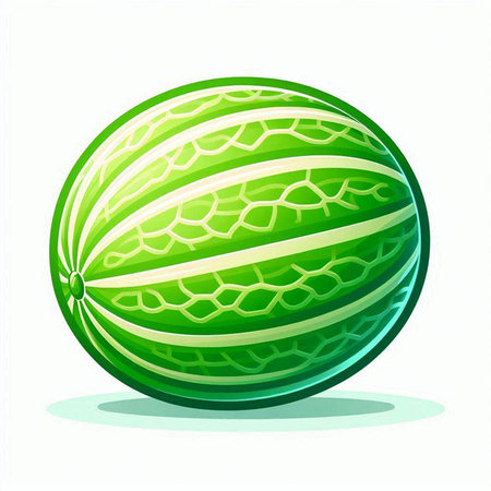 Illustration of green melon on a white background. Vector illustrationのイラスト素材