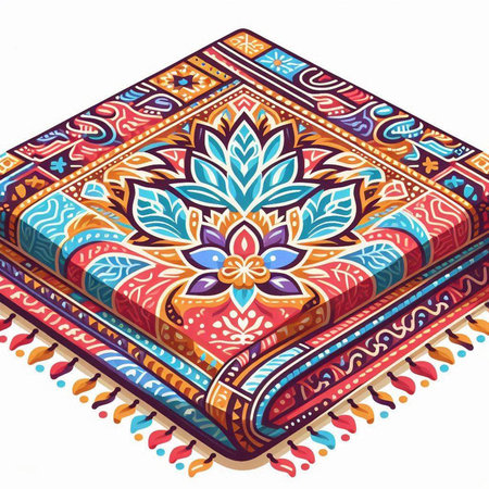 colorful traditional indian book with floral ornament on white background.のイラスト素材