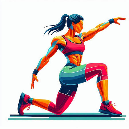 Sporty woman in colorful sportswear running. Vector illustration.のイラスト素材