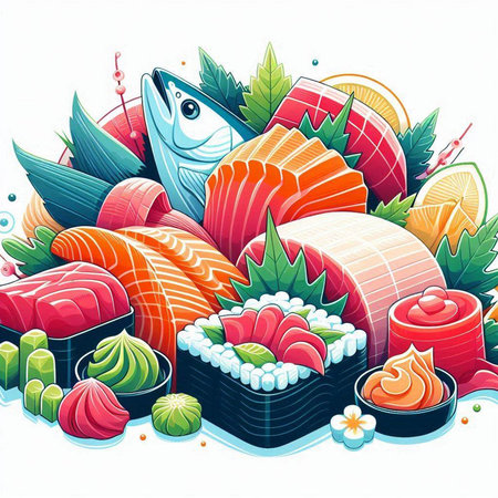 Vector illustration of japanese food. Sushi and rolls.のイラスト素材